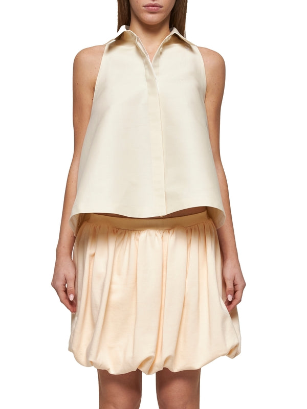 Beige Pleated Cotton Skirt