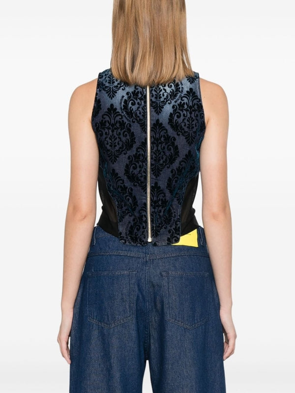 Allover Embroidery Detail Denim Tank Top