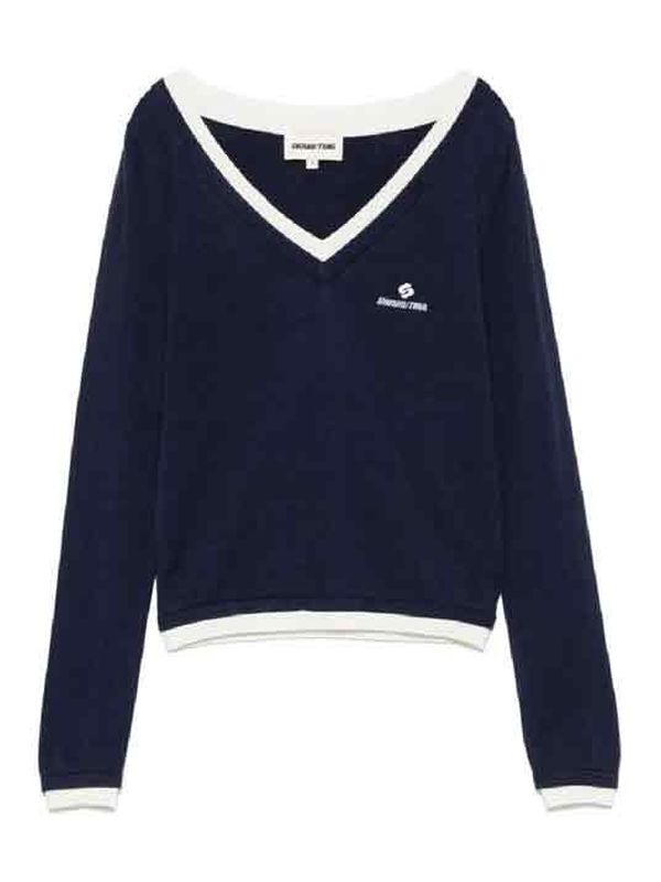 Logo Stitch Silk Navy Knit