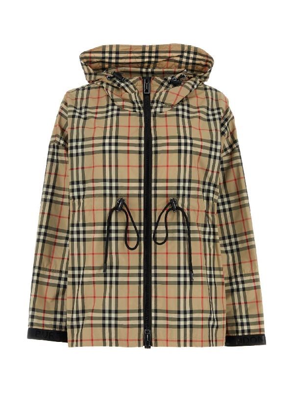 Vintage Check Drawstring Hoodieed Jacket