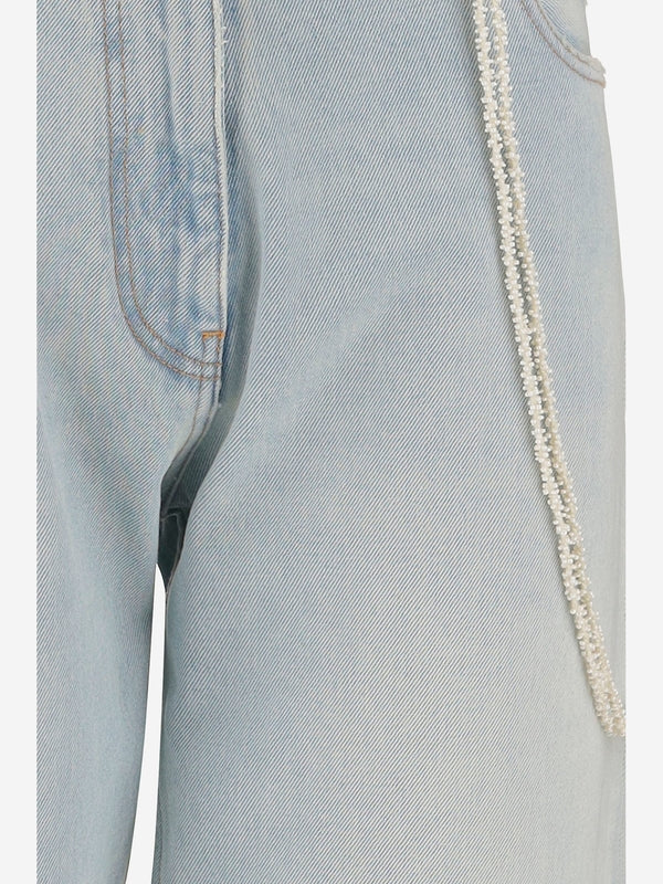 Bead Chain Detail Denim Pants