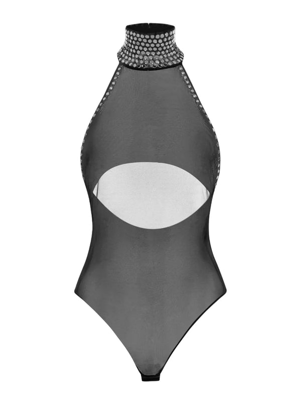 Crystal High Neck Cutout Bodysuit