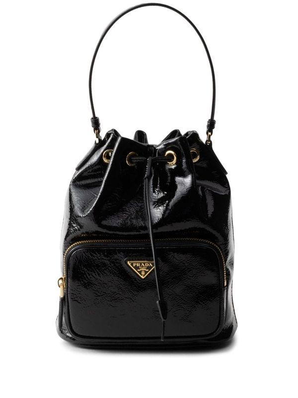 Triangular Logo Patent Leather Bucket Bag