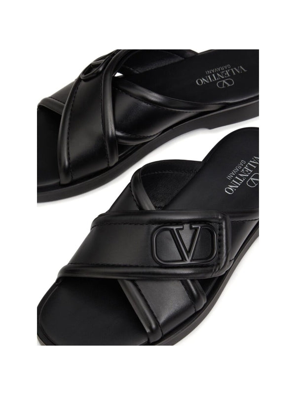 V Logo Leather Slide