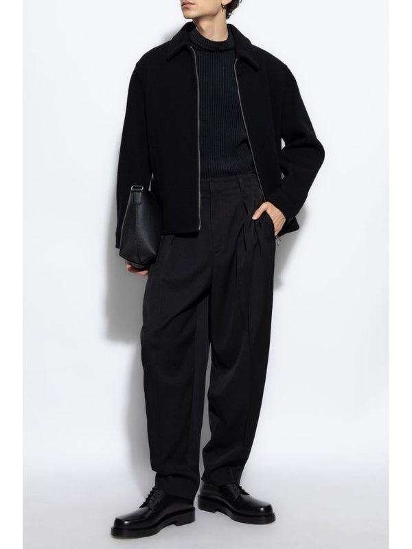 Black pintuck wool pants