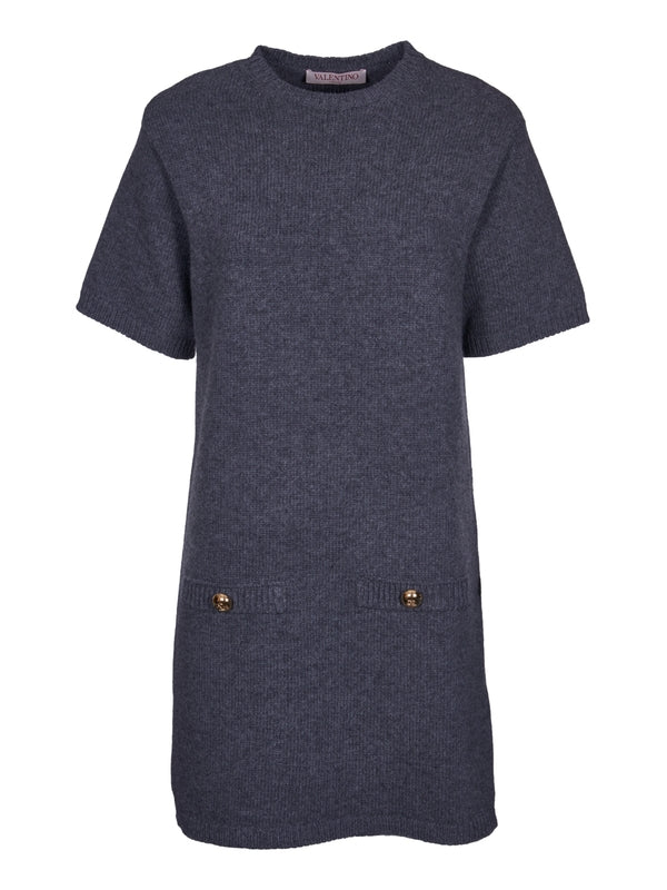 Button Detail Wool Mini Dress