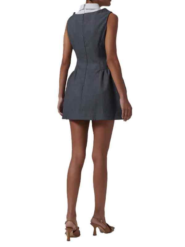 Shirt-neck Patchwork Grey Mini Dress