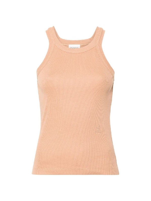 Logo Embroidery Ribbed Cotton Tank Top