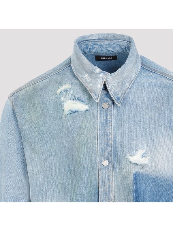 Distress Cotton Denim Shirt