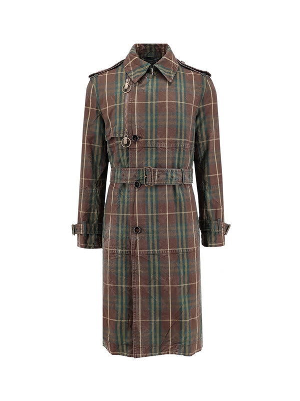 Belt Check Pattern Cotton Trench Coat