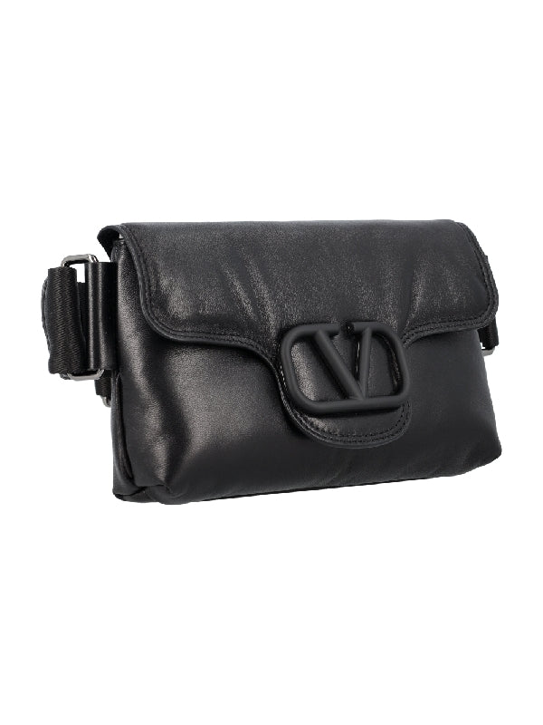 V Logo Leather Crossbody Bag