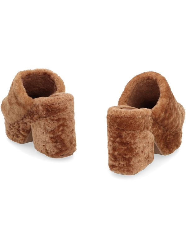 Triomphe Logo Shearling Platform Sandal Heels