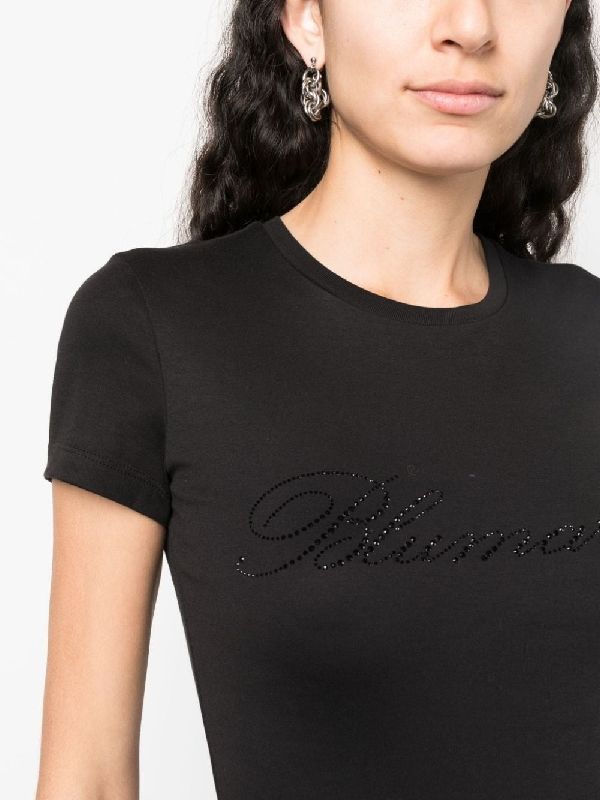 Rhinestone Logo Cotton T-Shirt