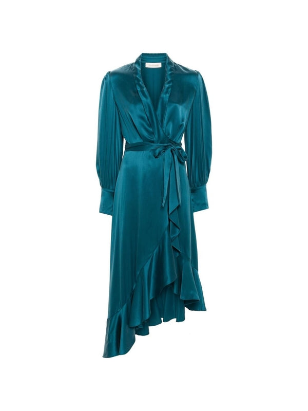 V-Neck Wrap Silk Long Dress