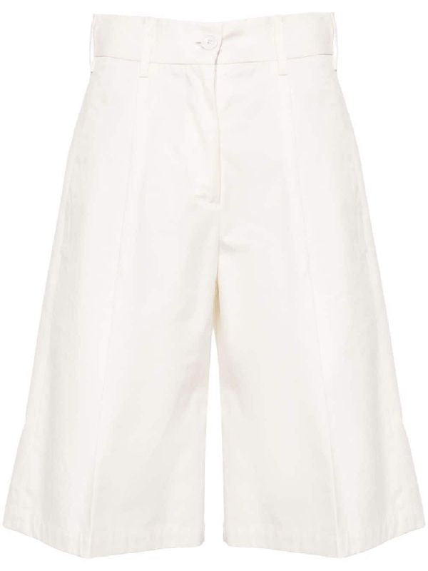 Pleats Cotton Bermuda Shorts
