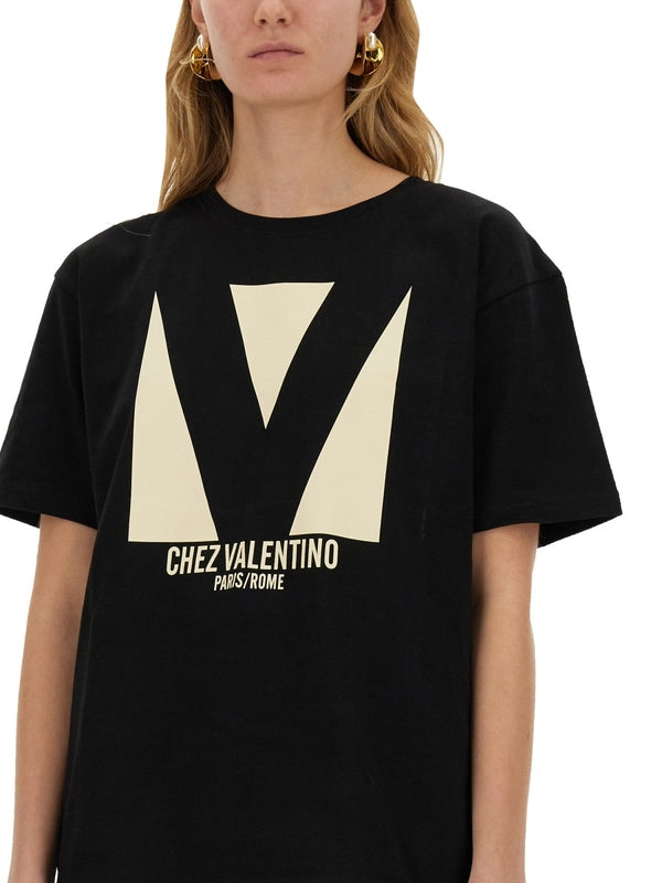 "CHEZ VALENTINO" PRINT T-SHIRT Half Sleeve
