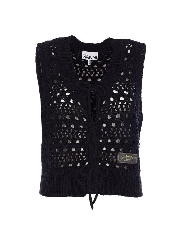 Bow Detail Openwork Cotton Vest