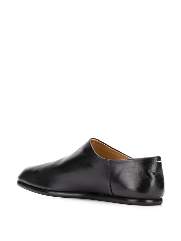 Black Leather Tabi Flat Loafers