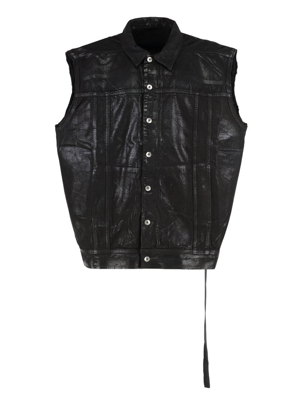 String Detail Wax Cotton Vest