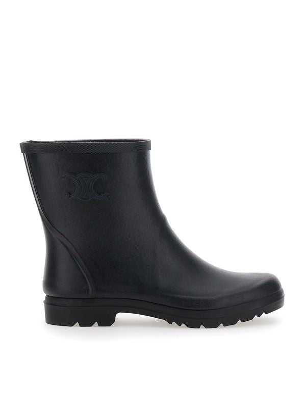 Black Ankle Boots with Triomphe on the Side in Leather Woman Ankle Boots