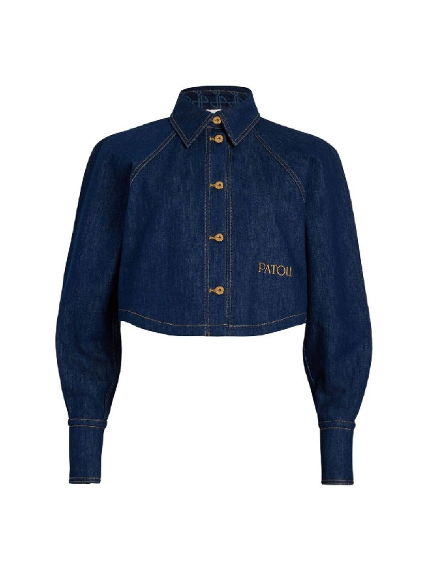 Logo Embroidery Cropped Denim Jacket