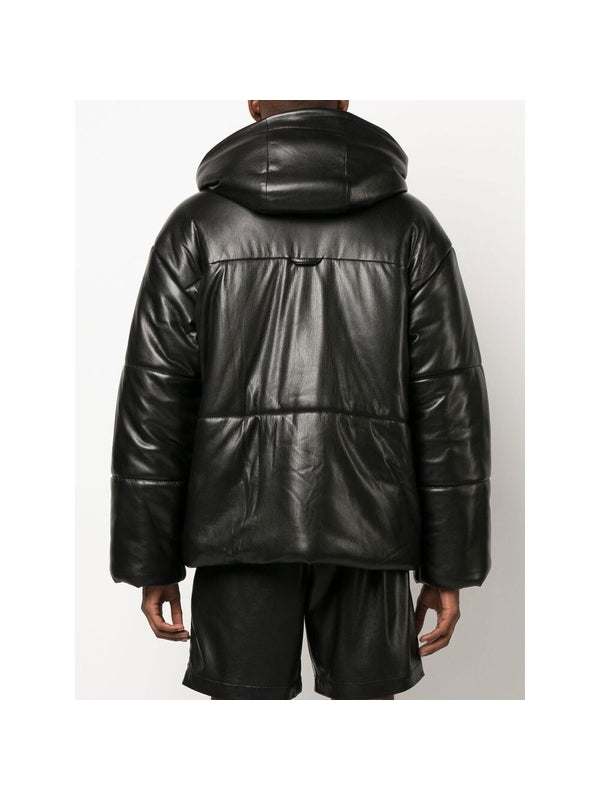 Faux Leather Hoodie Padded Jacket