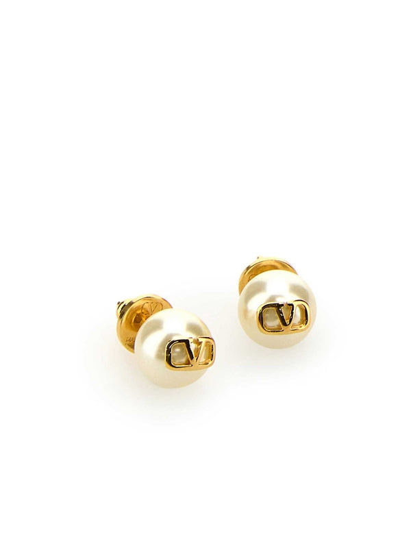 V Logo Pearl Earrings