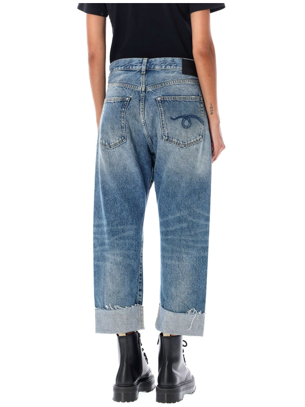 Cross Button Crop Denim Pants