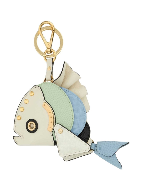 Triangle logo trim leather key ring