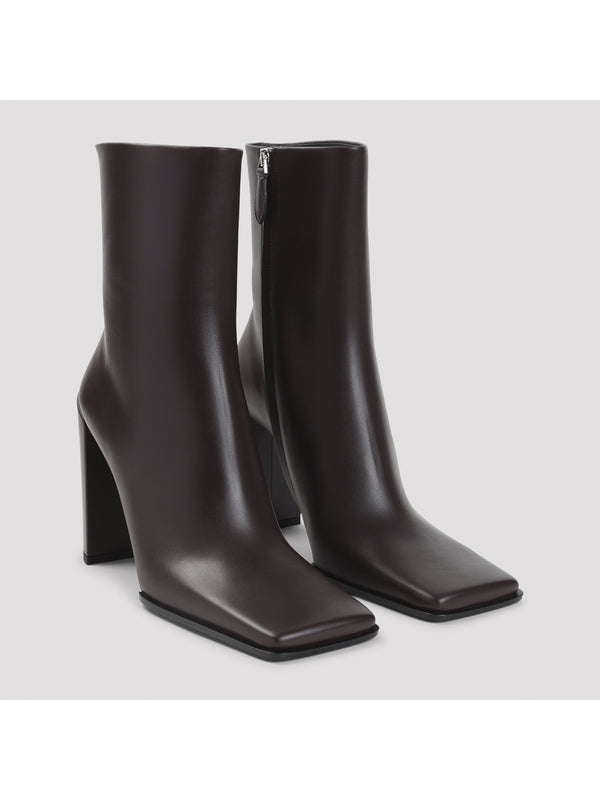 Square Toe Leather Ankle Boot Heel