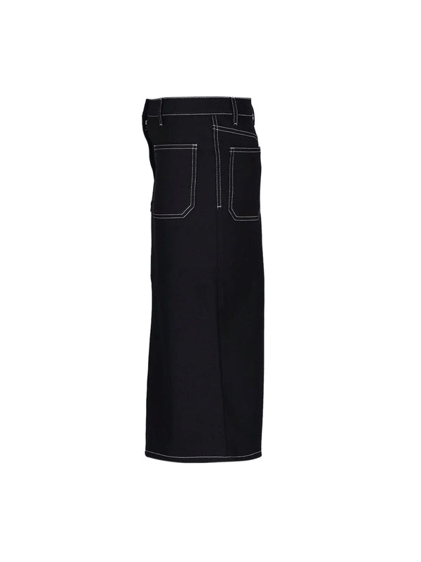 Black Cotton Midi Denim Skirt