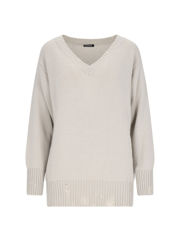 Ribbed Cashmere V-Neck Knit