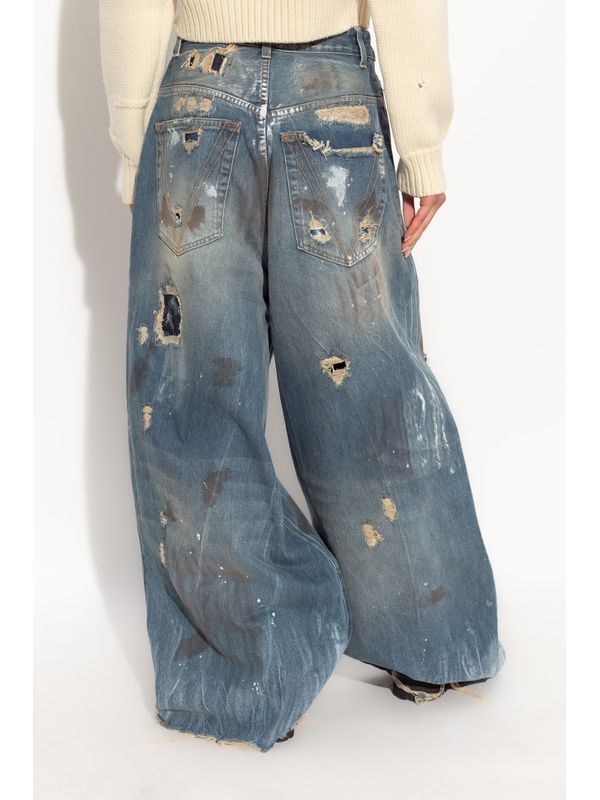 Distress Cotton Denim Pants