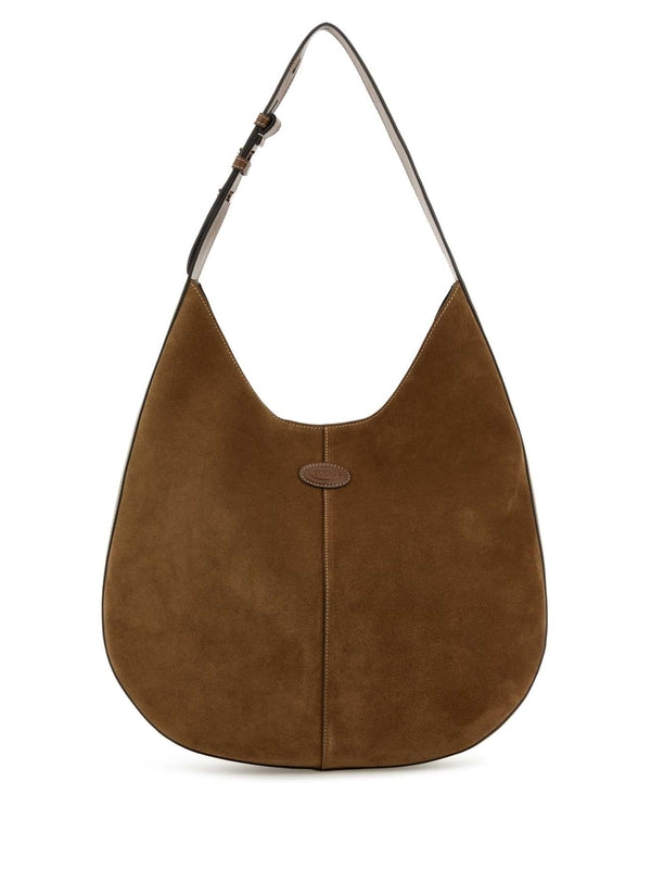 DI Logo Patch Suede Shoulder Bag