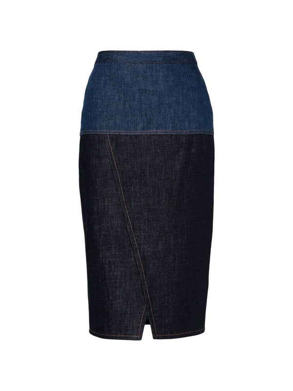 Two-Tone Denim Midi Skirt