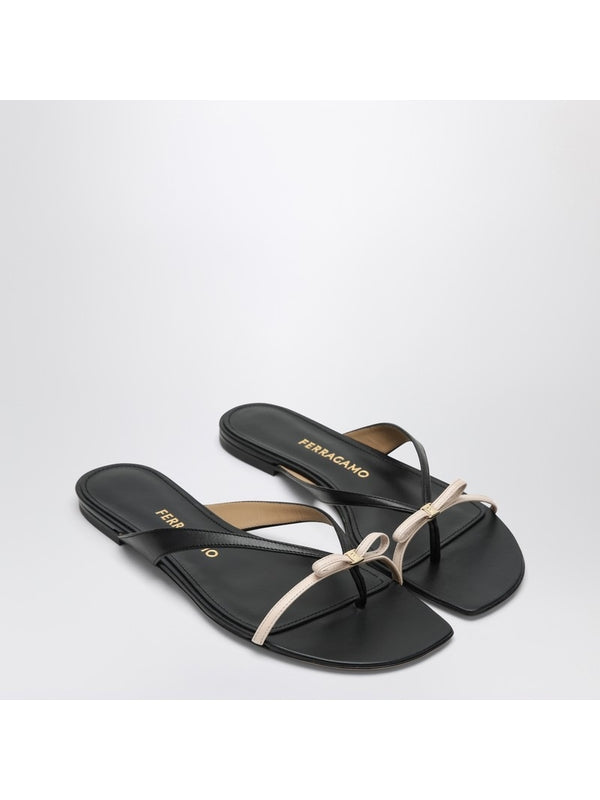 Mini Bow Leather Flip Flops