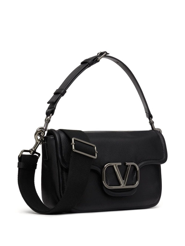 V Logo Leather Shoulder Bag