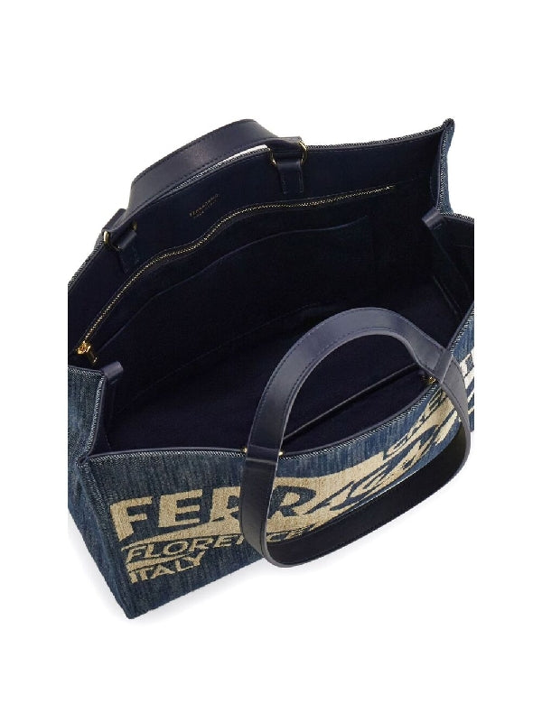 Logo Embroidery Denim Tote Bag