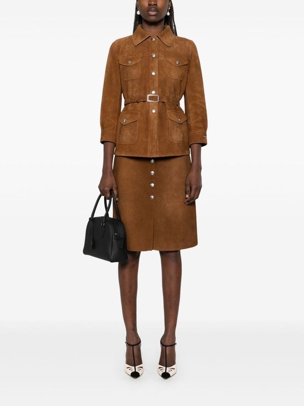 Belt Detail Button-up Midi Skirt