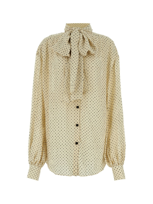 Allover Printing Bow Neck Silk Shirt