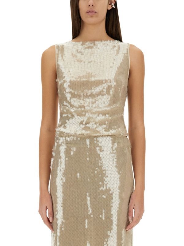 Eton Sequin Decoration Sleeveless Top