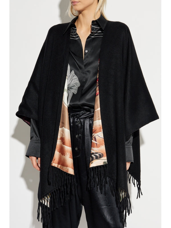 Allover Printing Reversible
  Wool Silk Cape