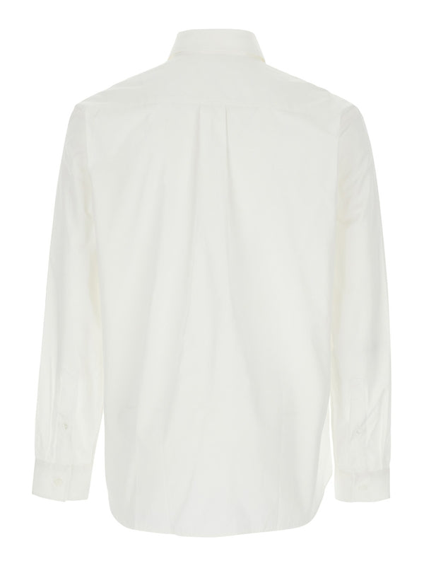 White Shirt with Classic Collar and Embroidered Logo on the Front in Cotton Man Shirts