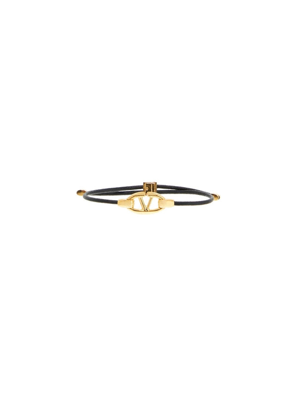 V Logo Leather Bracelet