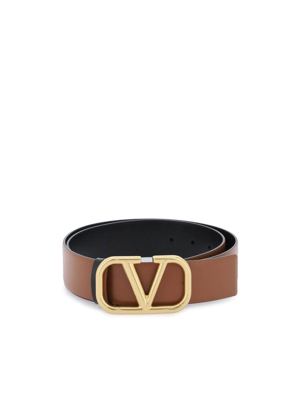 V Logo Buckle Reversible
  Leather Belt