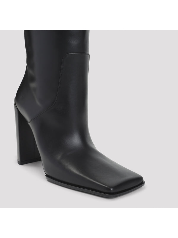 Square Toe Leather High Boot Heel