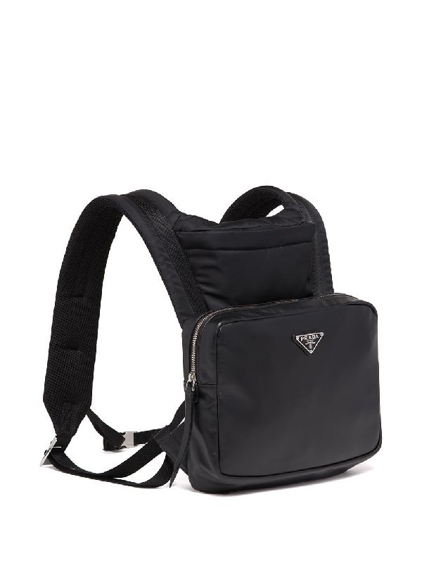 Triangle Logo Plaque Leather Nylon Backpack