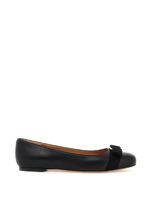 Varina Bow Leather Flat Shoes - Jente