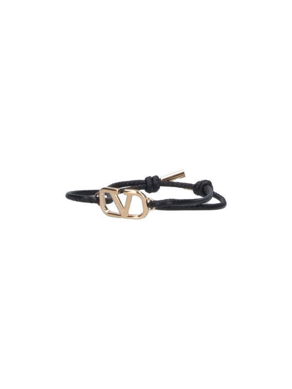 V Logo Leather Bracelet