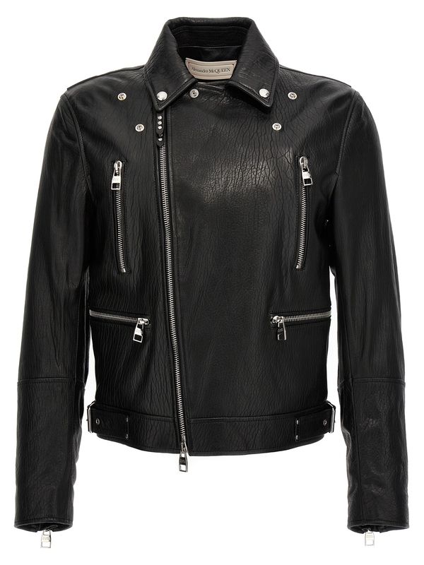 Textured
  Leather Biker Jacket
